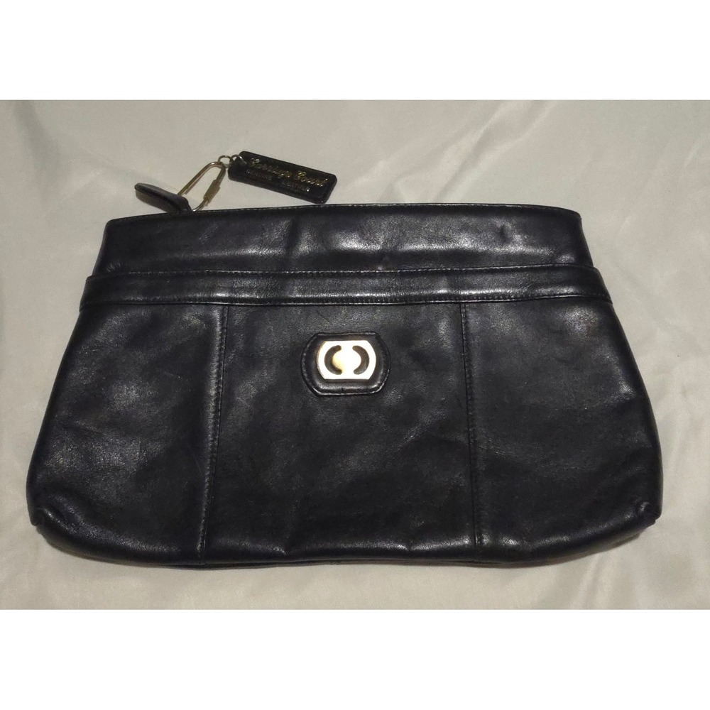 Carriage Court Black Genuine Leather Vintage Clutch Bag Gold Hardware 3225